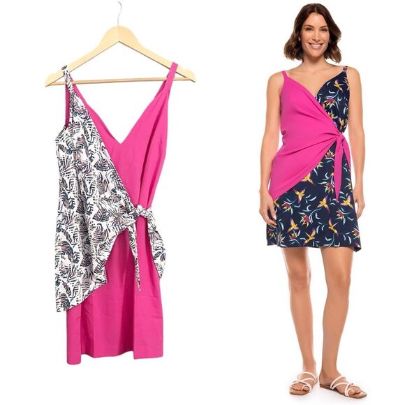 Coolibar Vizcaya Wrap Dress Pink and Palm Size Small NWT - Picture 1 of 6